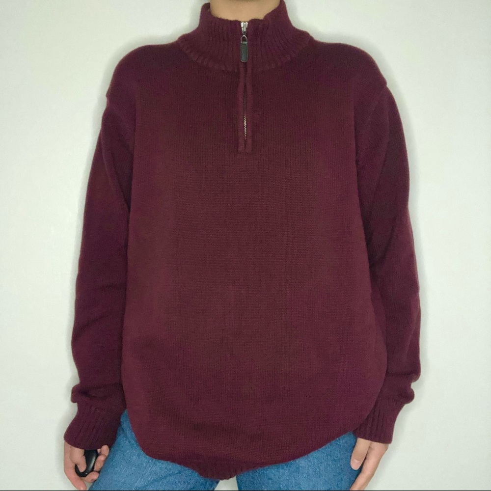vintage llbean burgundy quarter zip knit sweater
